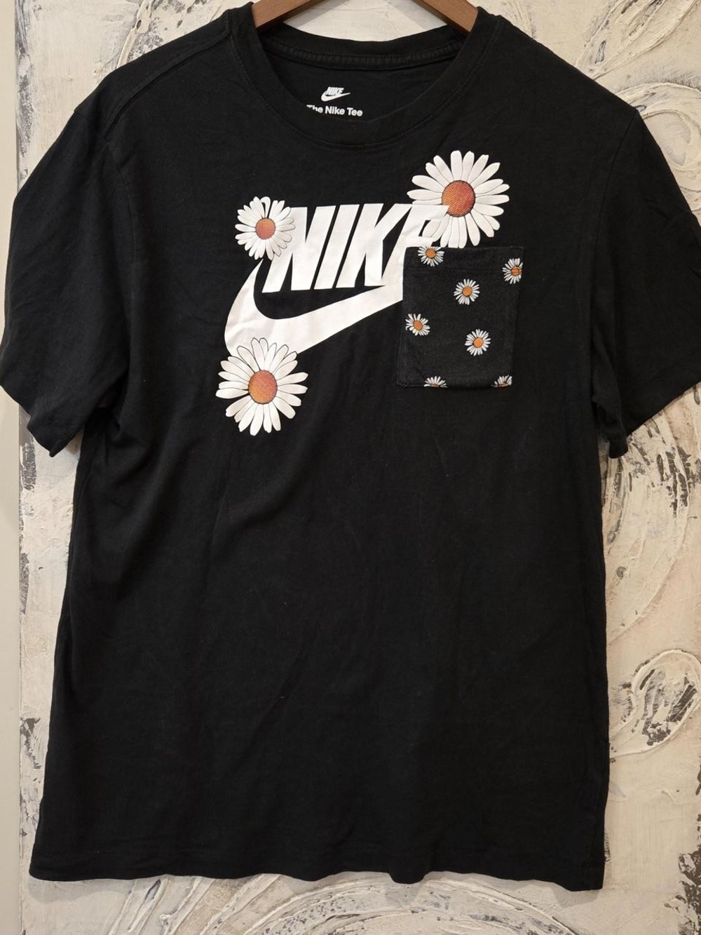 Nike Black Tee with White Daisy Logo and Pocket